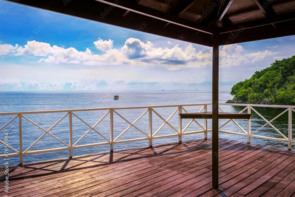 Balcony porch sea view in Trinidad and Tobago island
