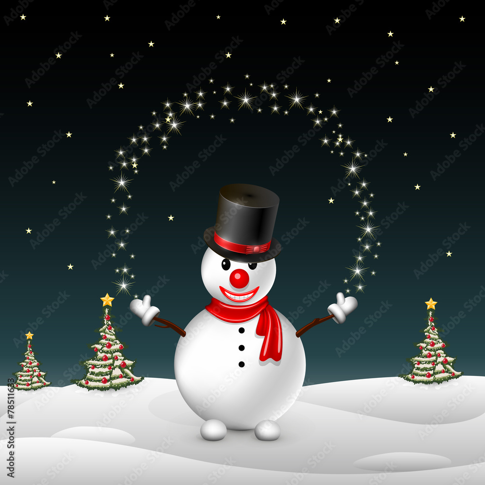 Obraz premium Snowman on the background of trees