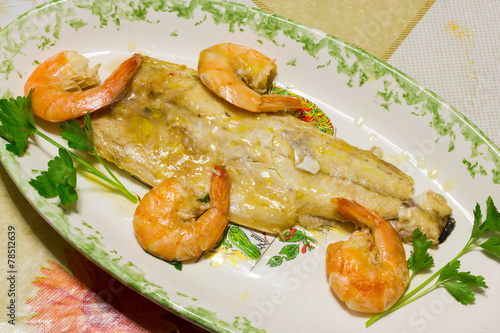 Tasty fish dish with shrimp