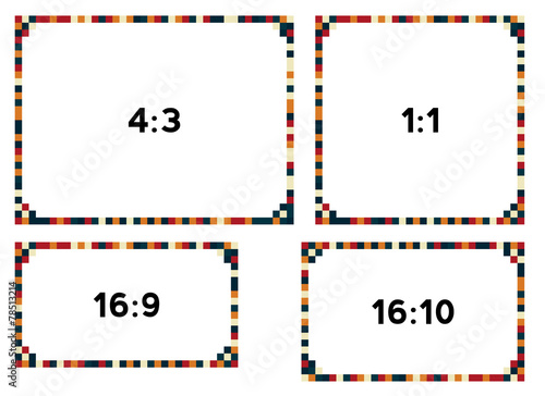 4 colorful pixel bordrs in darker tone for different resolutions