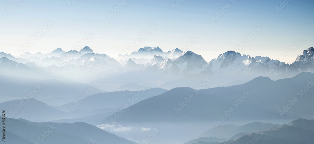 Panorama of high mountains in Himalaya