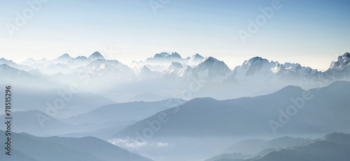 Panorama of high mountains in Himalaya