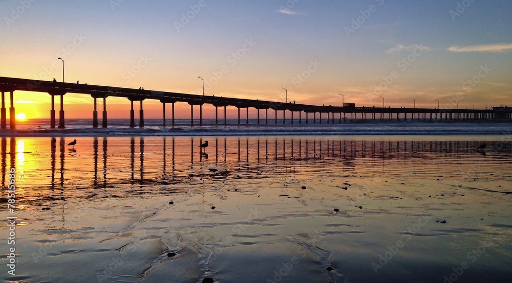 Sunset at Beach Pier, Ocean Beach, San Diego, California, USA