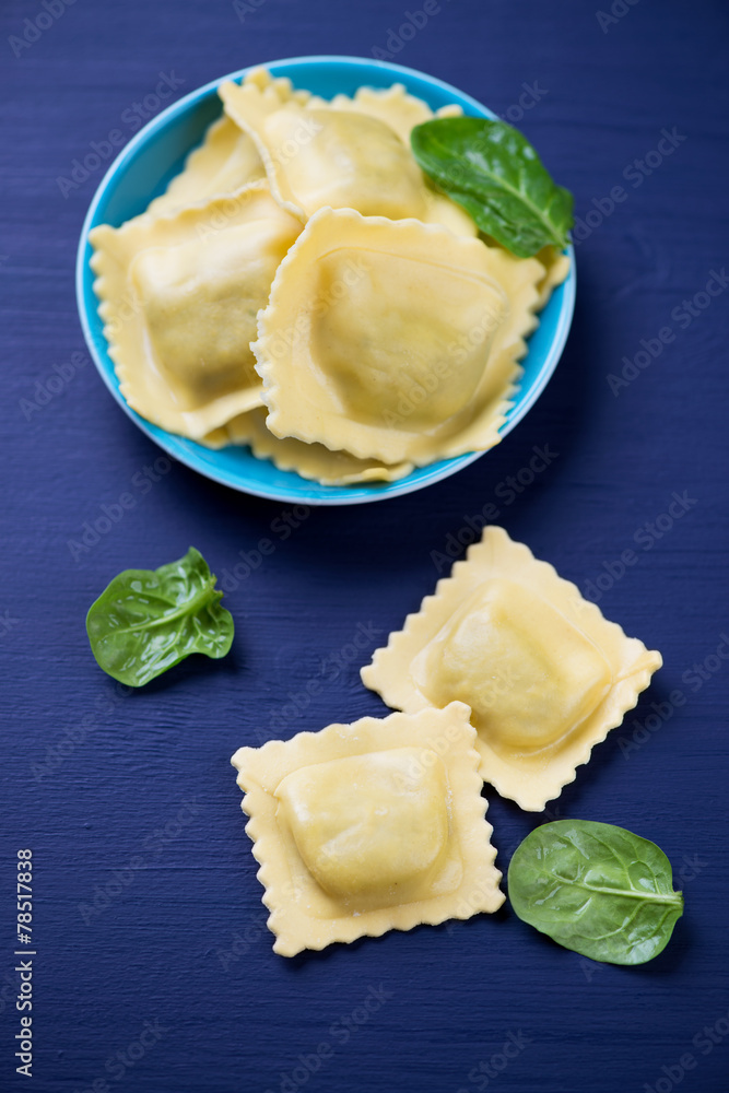 Ravioli with ricotta and spinach stuffing, studio shot Ravioli with ricotta and spinach stuffing, studio shot