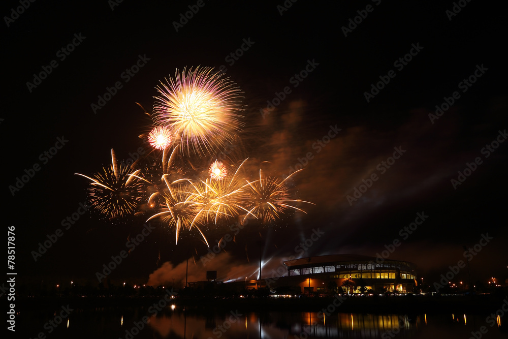 beautiful firework over stadium