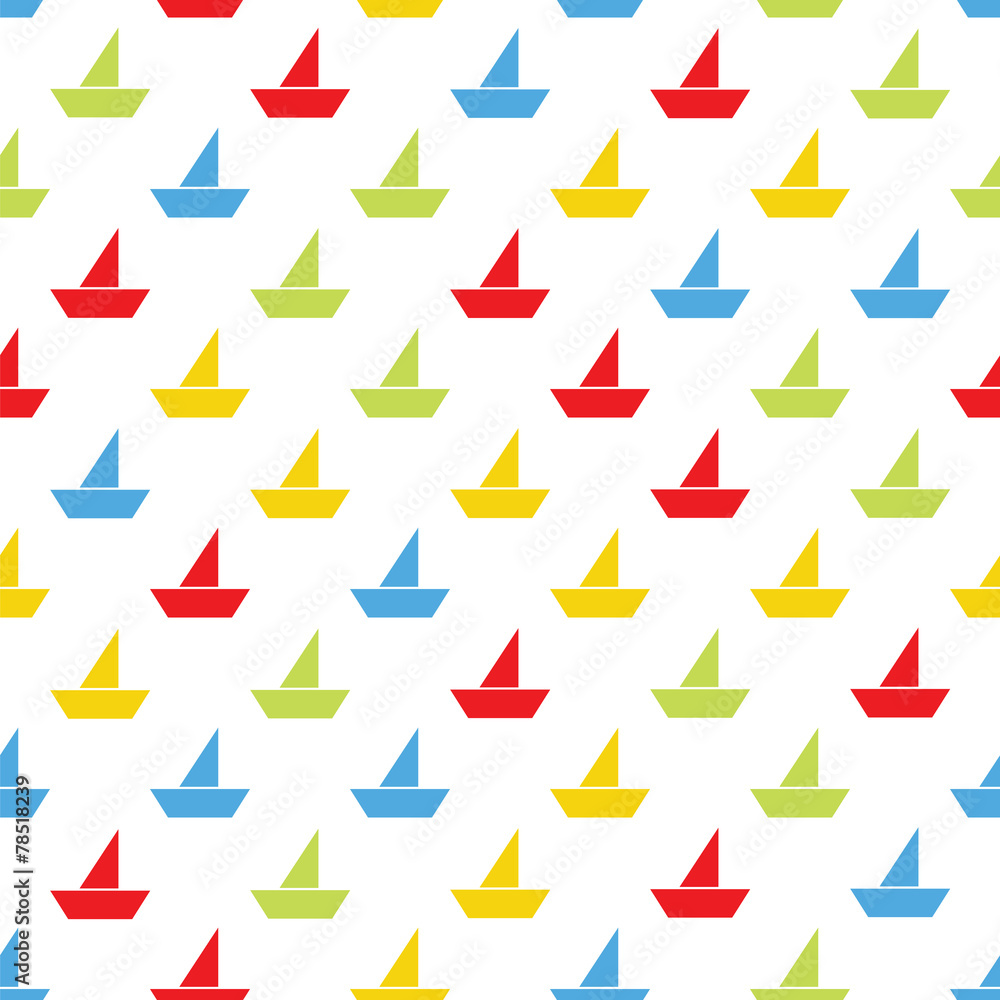 Seamless pattern with colorful boats on a white background