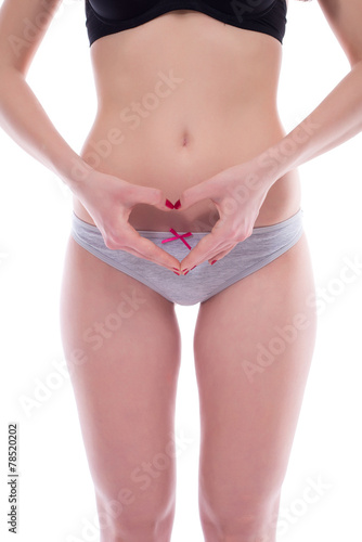 Early pregnancy concept. Girl showing heart shape