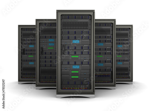 3d illustration of row the server racks photo
