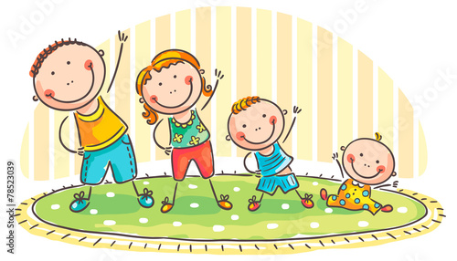 Family doing morning exercises