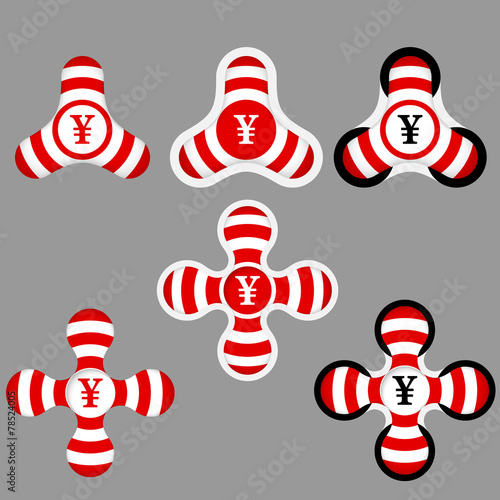 abstract red and white icons and yen symbol