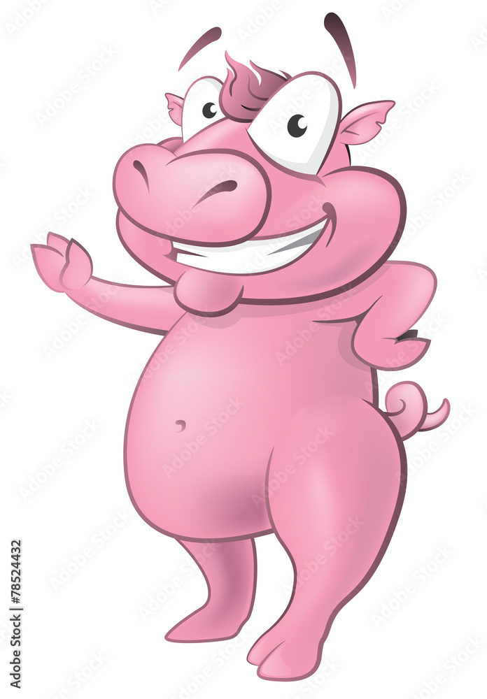 Happy Waving Pig Character. Happy Waving Pig Character.