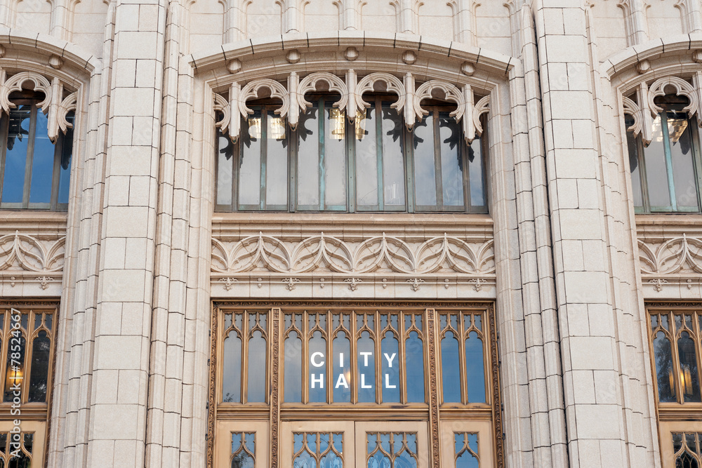 Details of entrance to neo-gothic Atlanta City hall, GA