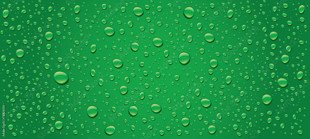 panorama of green water drops background