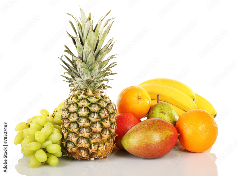 Assortment of exotic fruits isolated on white Assortment of exotic fruits isolated on white