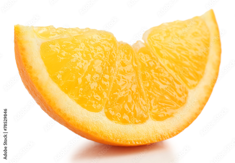 Juicy slice of orange isolated on white
