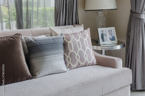 pillows on sofa in living room