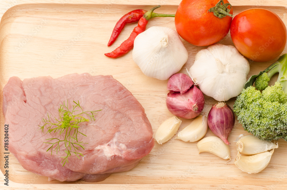 Raw pork with vegetable for cooking