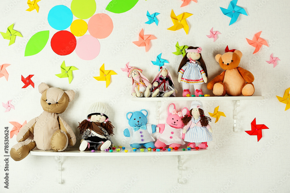 Obraz premium Shelves with toys in child room close-up