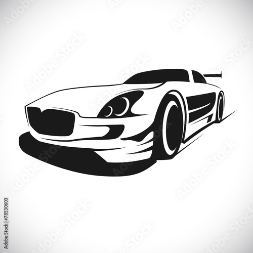 Label with a picture of a racing car. Vector.