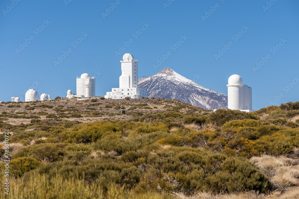 View on Teide Observatory and volcano Teide behind View on Teide Observatory and volcano Teide behind
