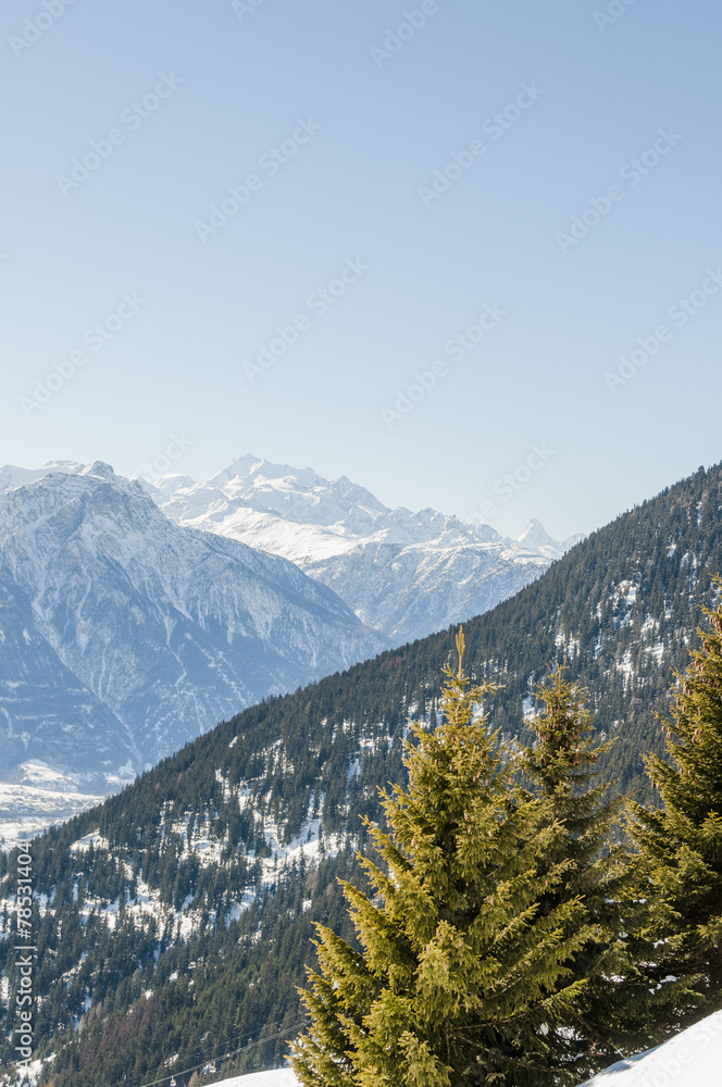 Riederalp, Dorf, Walliser Alpen, Bergpanorama, Winter, Schweiz