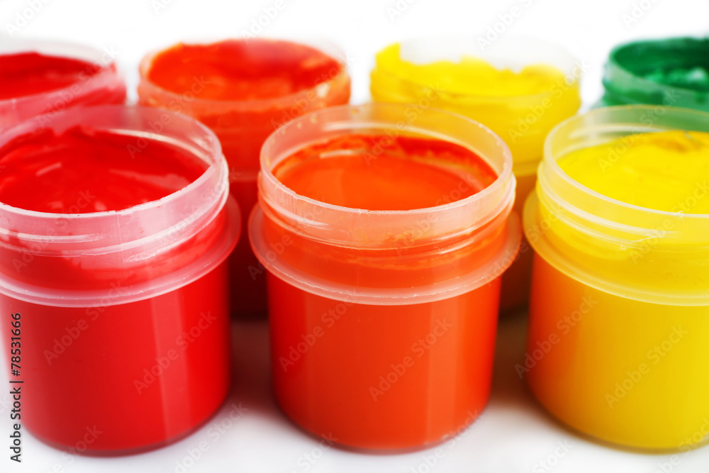 Colorful paint on white background, closeup view Colorful paint on white background, closeup view