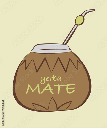 Vector illustration of yerba Mate, Calabash with Bombilla