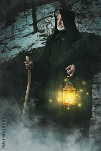Fotografie, Tablou Hermit of the forest with lantern