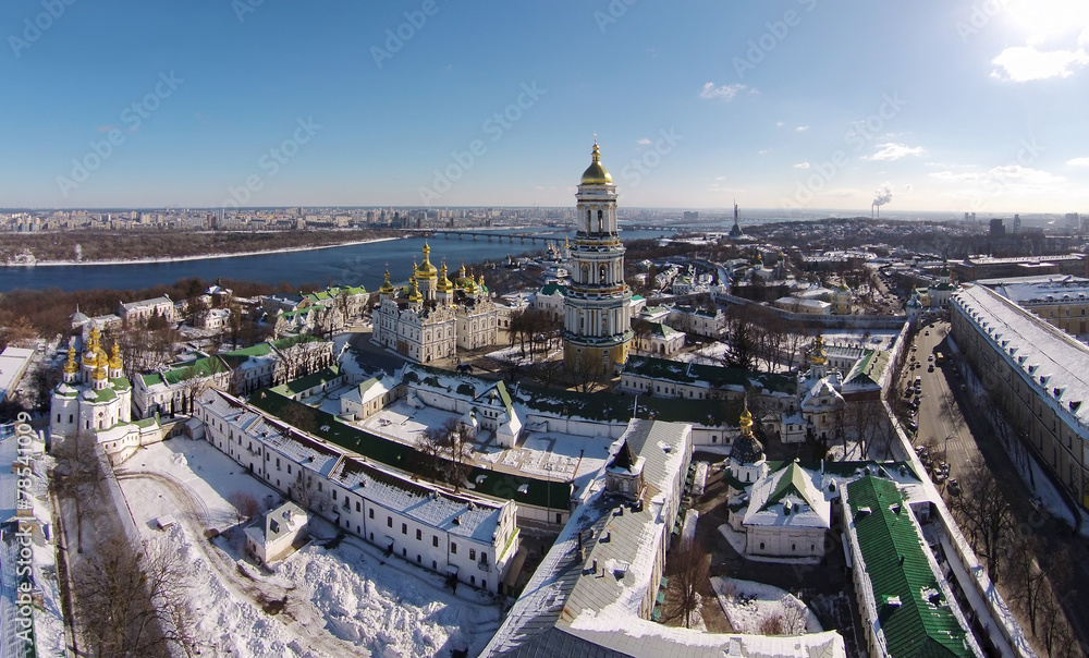 aerial view of Kiev-Pechersk Lavra at winter
