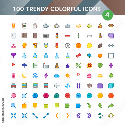 100 Universal Icons in Material Design Color Palette set 4