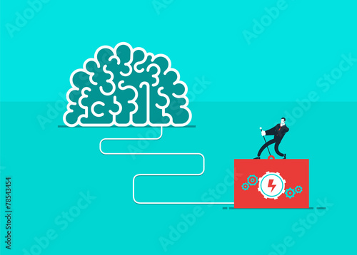 One man who turn on the brain. Vector business illustration