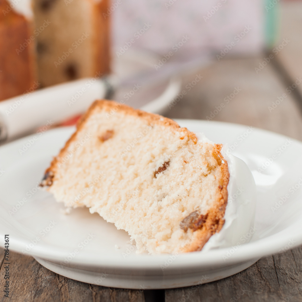 A Slice of Easter Sweet Bread Topped with Sugar Glaze