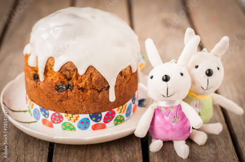 Rustic Style Kulich, Russian Sweet Easter Bread Topped with Suga photo