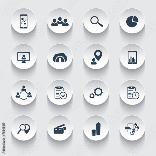 16 business 3d round icons vector illustration, eps10