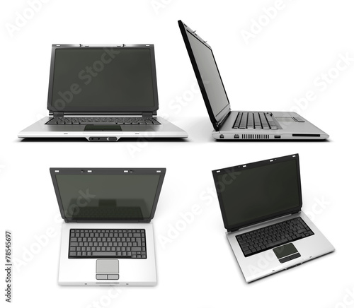 Set of different views of open laptop