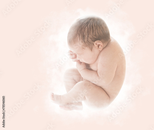 Canvas Print Newborn Baby, New Born Kid in Ninth Month Embryo, Human Fetus, U