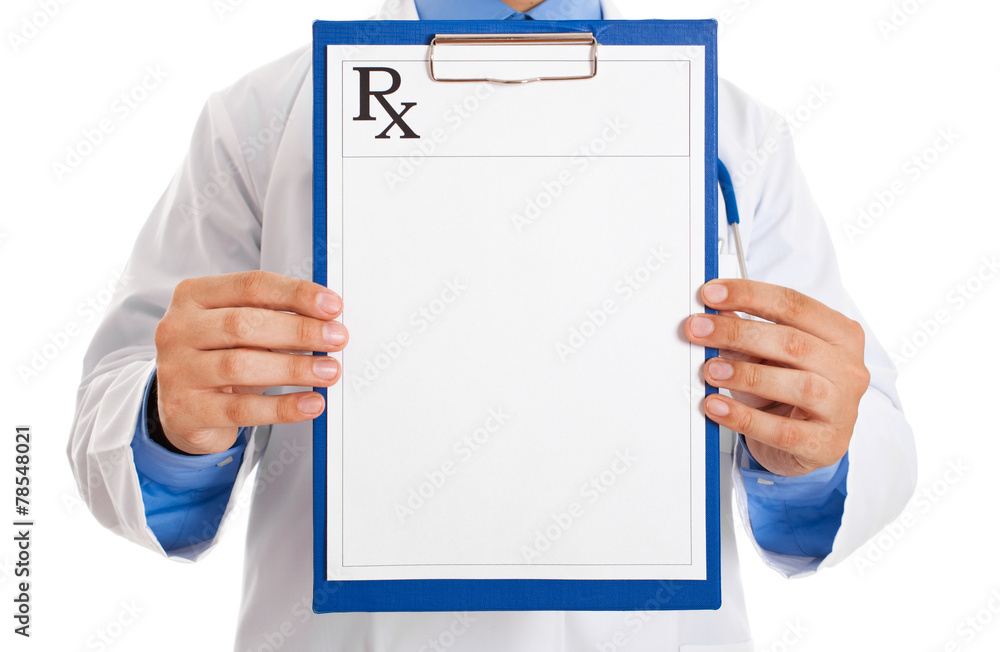 Doctor holding prescription paper - obrazy, fototapety, plakaty 