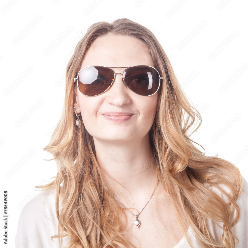 Girl playing various emotions in sunglasses Girl playing various emotions in sunglasses