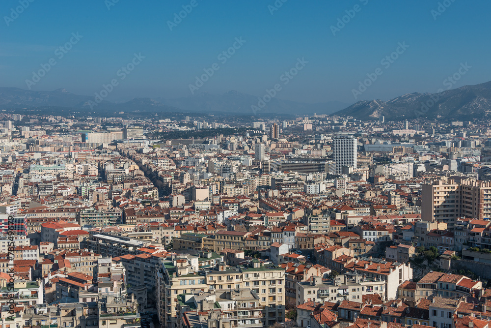 Bird view of the city Marseille, France