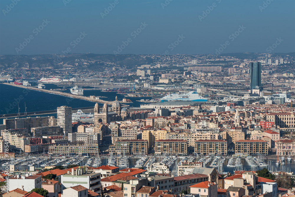 Bird view of the city Marseille, France