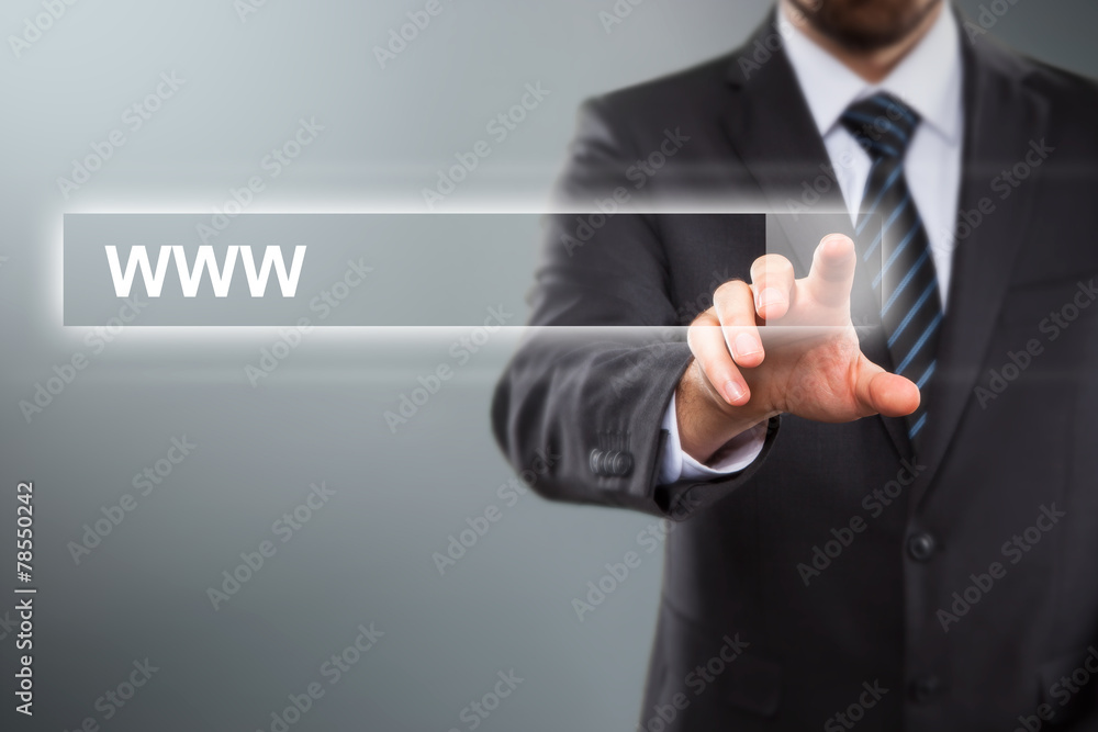 business man touching a screen with a link business man touching a screen with a link