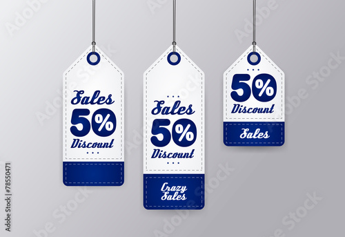 50% sale realistic blue price tag set isolated on gray