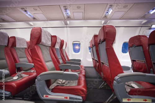 Row of empty sits in commercial jet plane