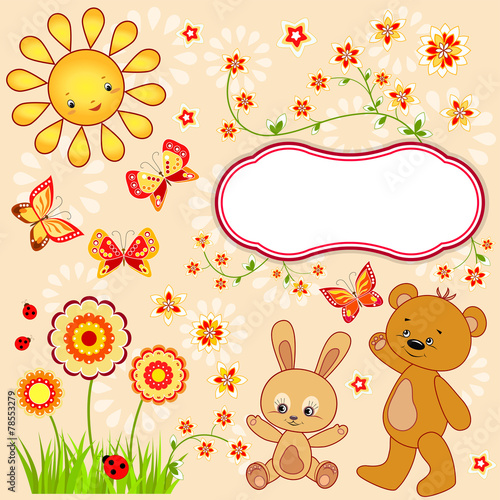 Kid`s background with butterfly.
