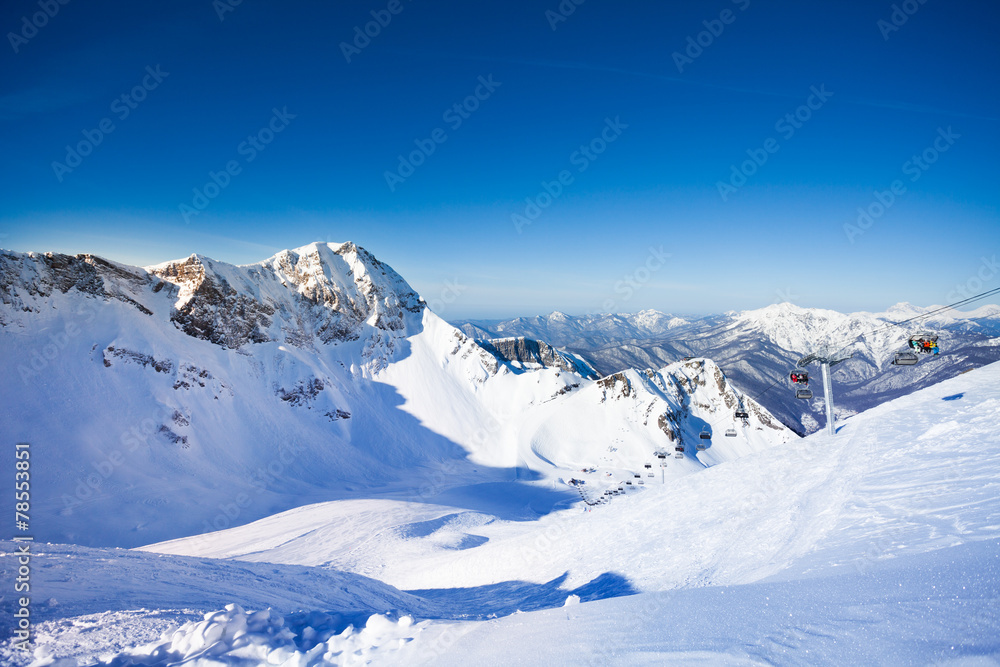 Russian winter landscape of Caucasus mountains