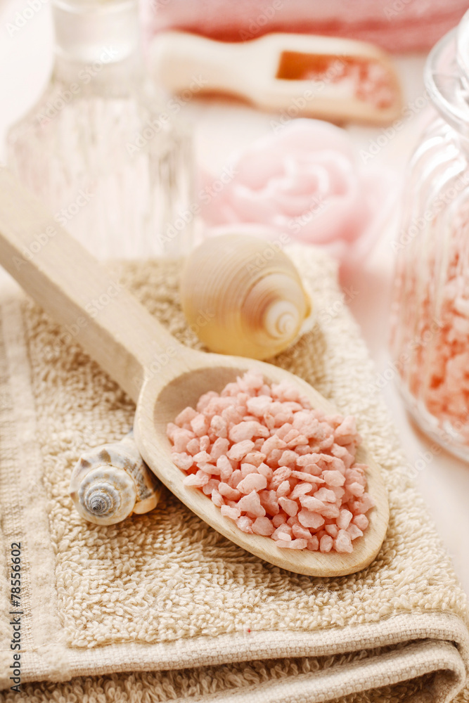 Wooden spoon with sea salt Wooden spoon with sea salt