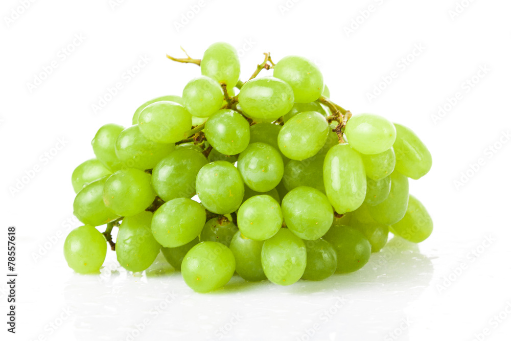 Fresh green grapes on white background