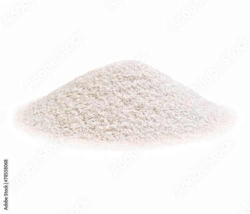 Pile of a white sand on white background.