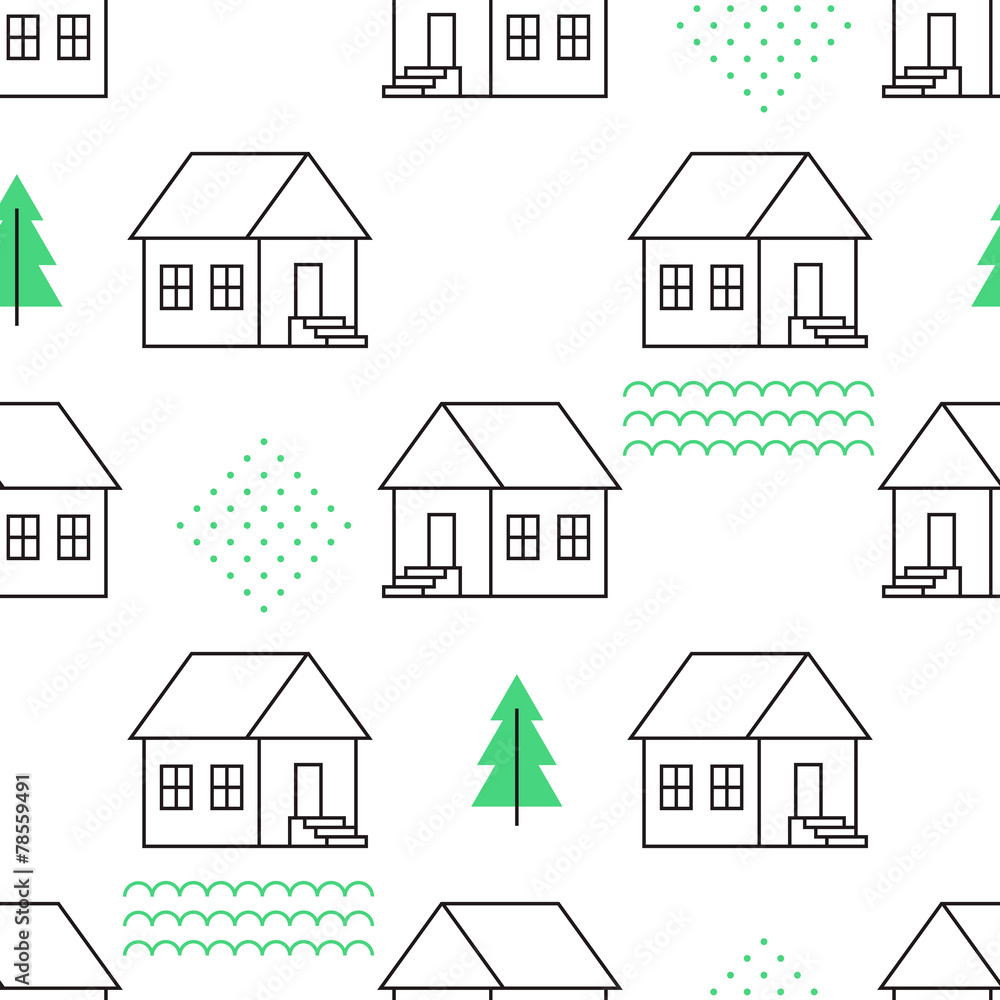 Seamless pattern with country houses.
