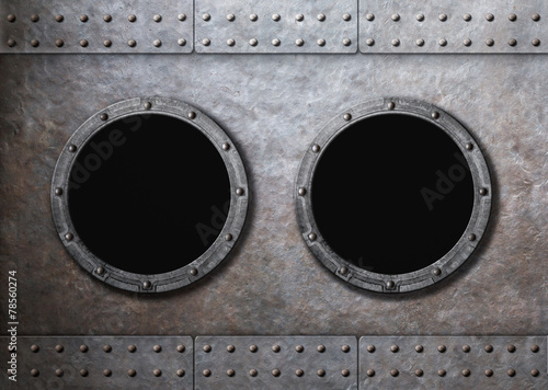 Canvas Print submarine old ship two portholes background